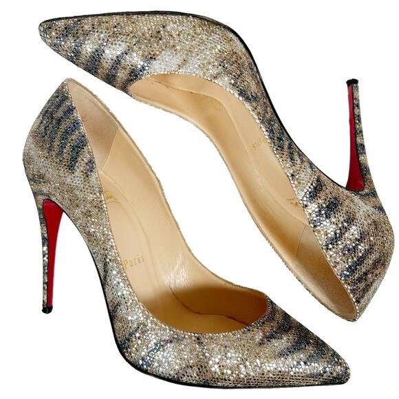 CHRISTIAN LOUBOUTIN Pigalle Follies Tiger Print Glitter Gold Platine - Picture 6 of 13
